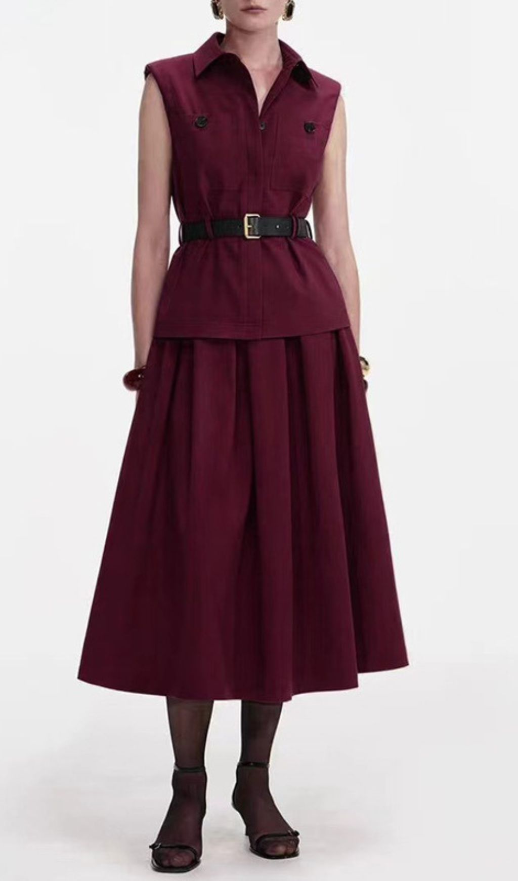 Fashionslee Women Iliana Sleeveless Belt Two-Piece Set