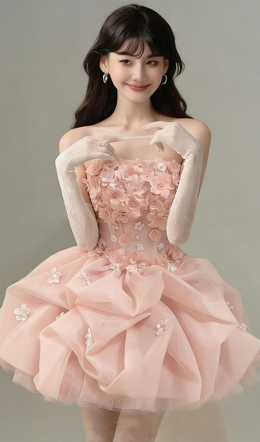 Fashionslee Women Krista Pink Strapless Flower Mini Dress