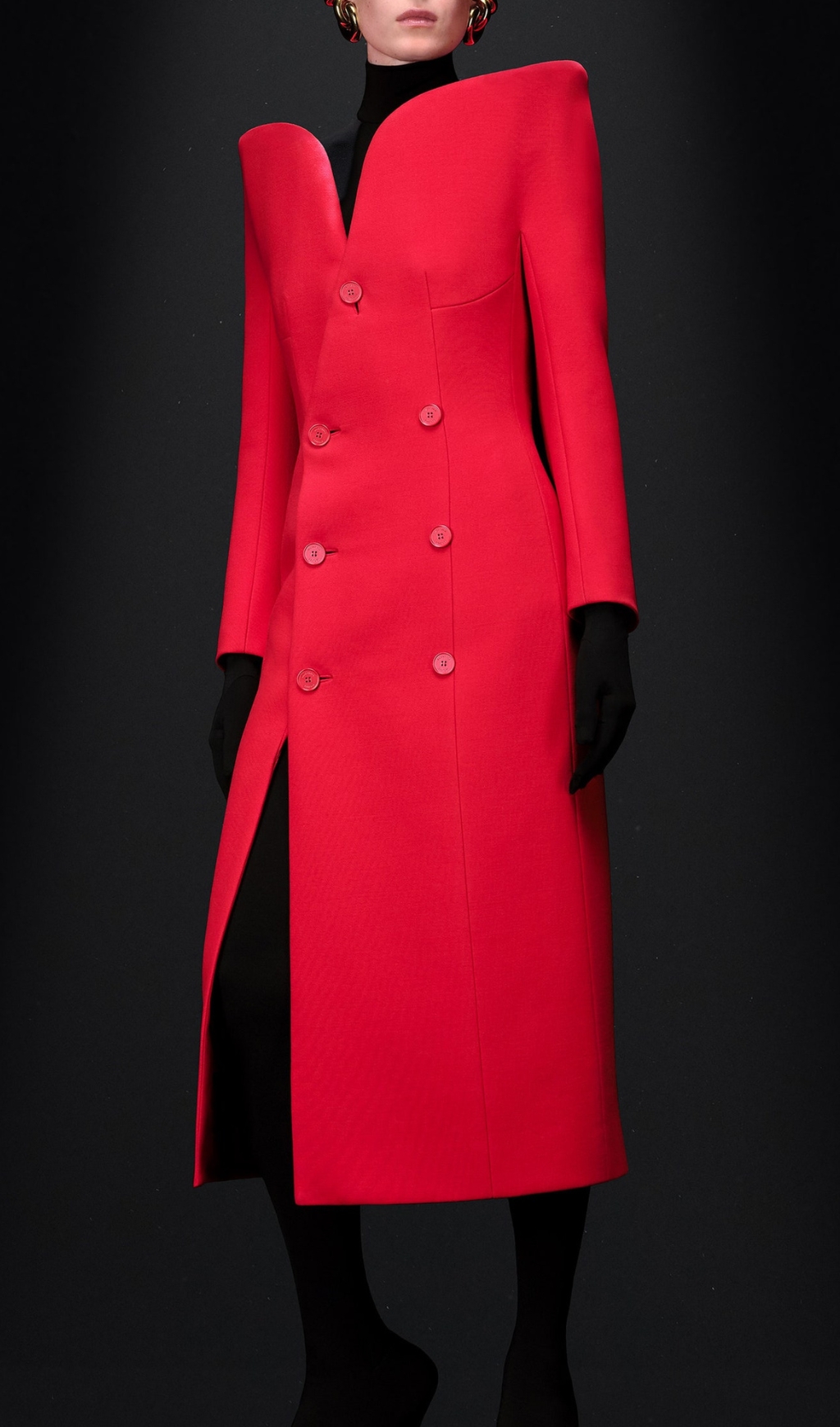 Fashionslee Women Brittania Red V-Neck Long Sleeve Midi Blazer Dress