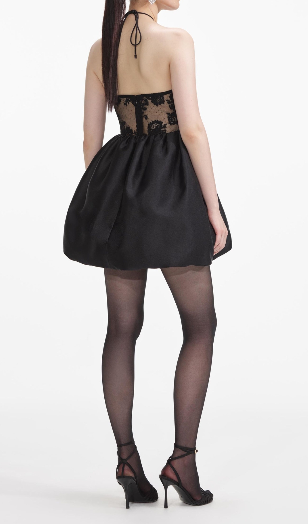 Fashionslee Women Black Taffeta Halterneck Mini Dress