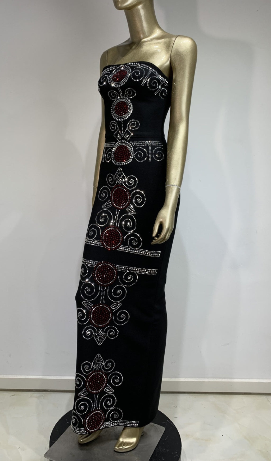 Fashionslee Women Bjork Black Strapless Bead Maxi Bandage Dress