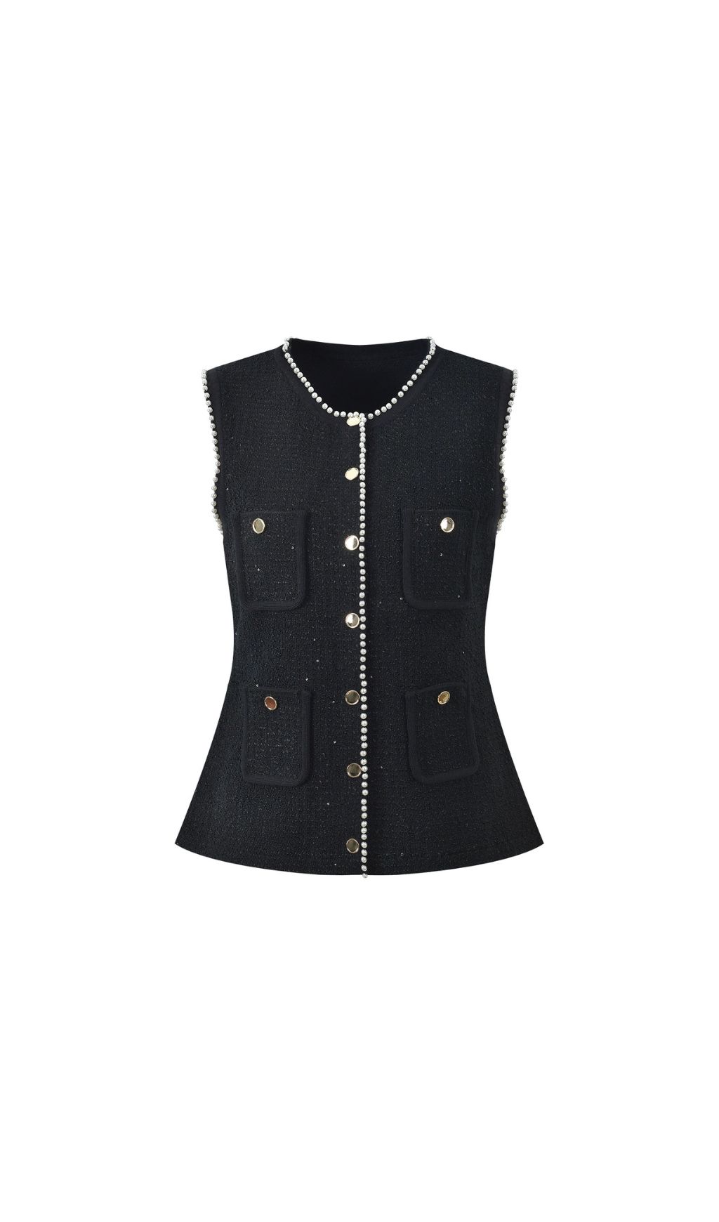 bcc32fbecf2314a8f48111ec7f73c27c.jpg Fashionslee Women Black Decorative Tweed Waistcoat