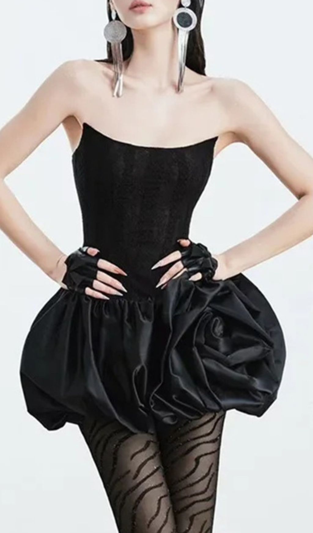Fashionslee Women Irene Black Strapless Corset Flower Mini Dress