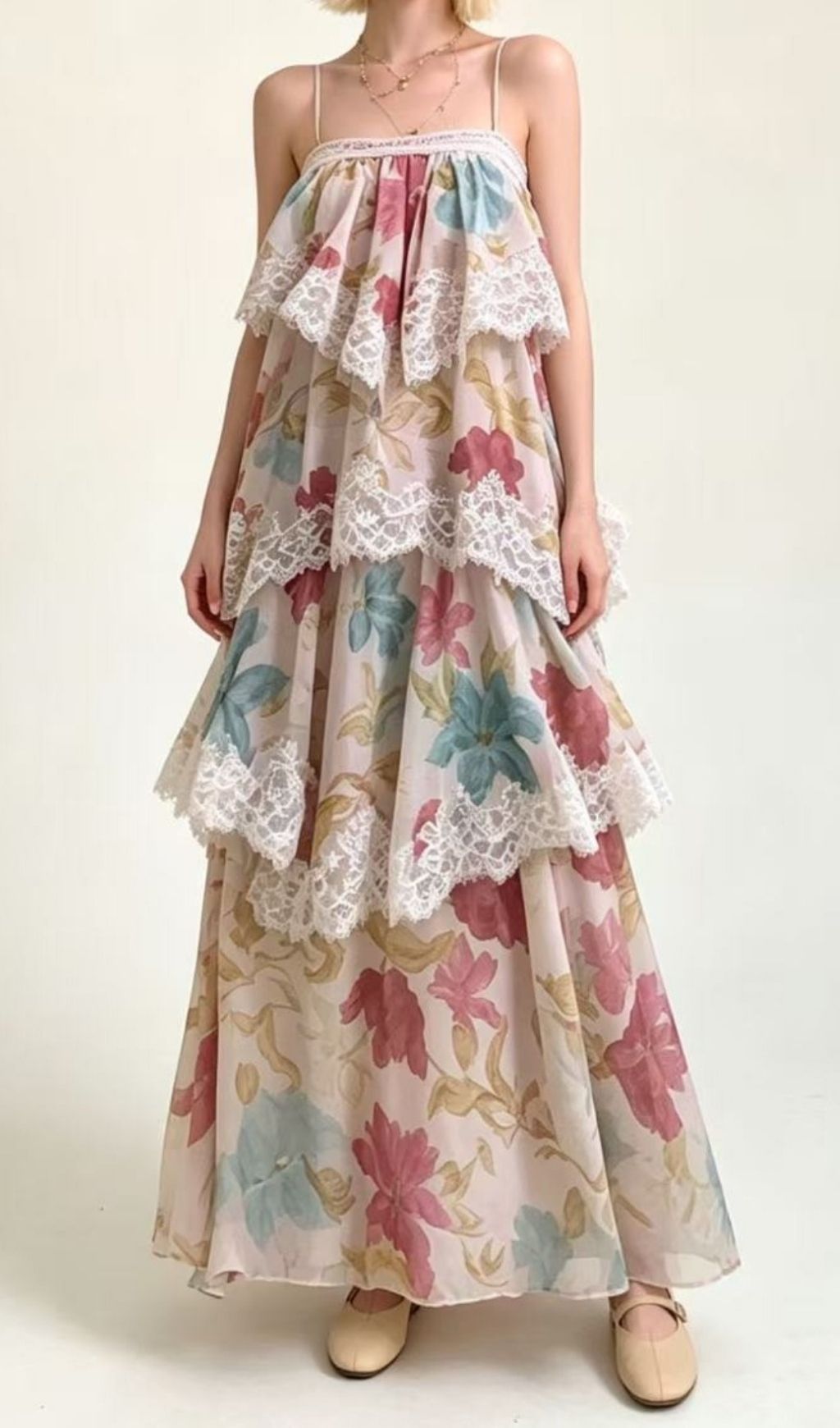 Fashionslee Women Kôichi Strappy Lace Printed Maxi Dress