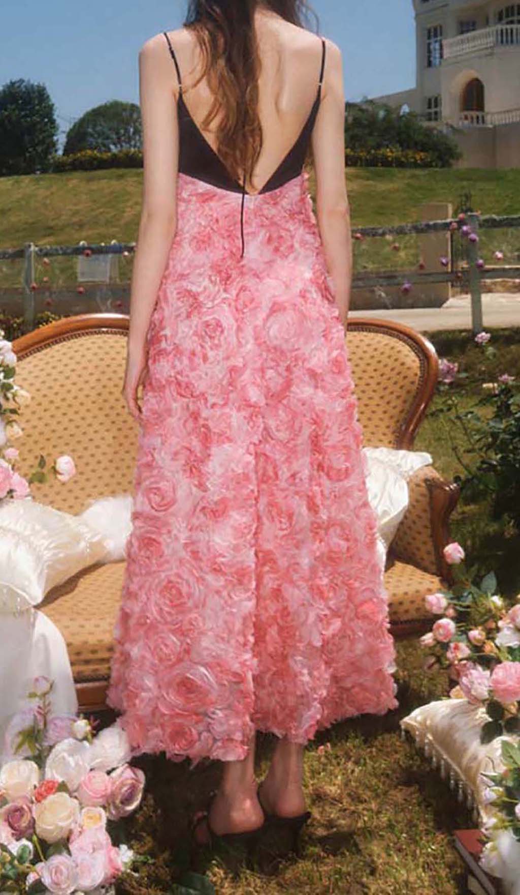 Fashionslee Women Rose Appliquéd Spaghetti Maxi Dress In Pink