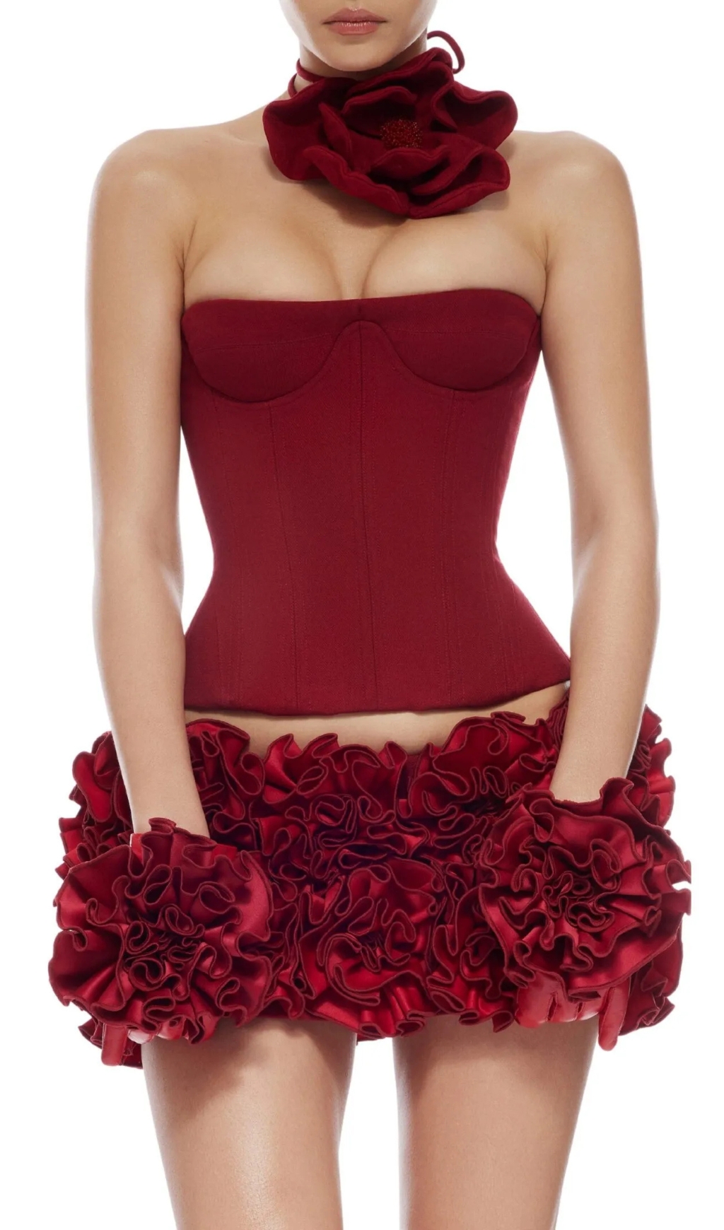 bd426d7cfb96b50646fc0d643bd0248c.jpg Fashionslee Women Clegg Red Corset Flower Two-Piece Set
