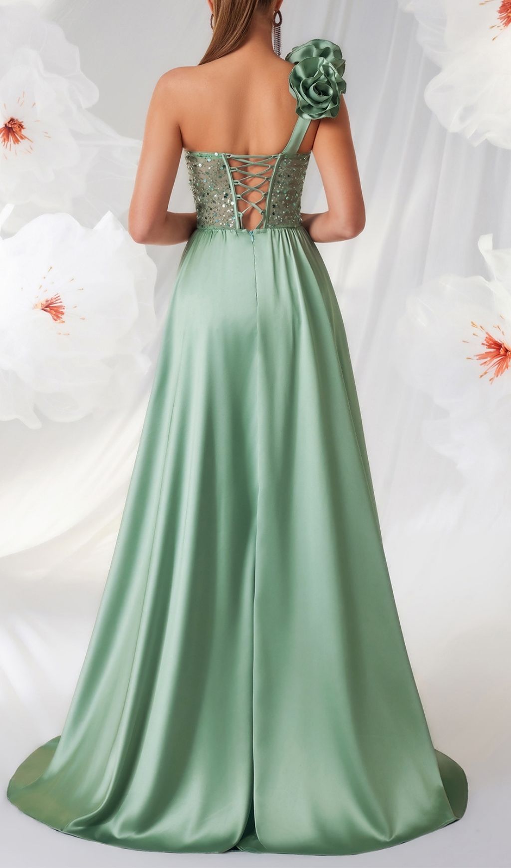 Fashionslee Women Kendi Green Corset Sequin Maxi Dress