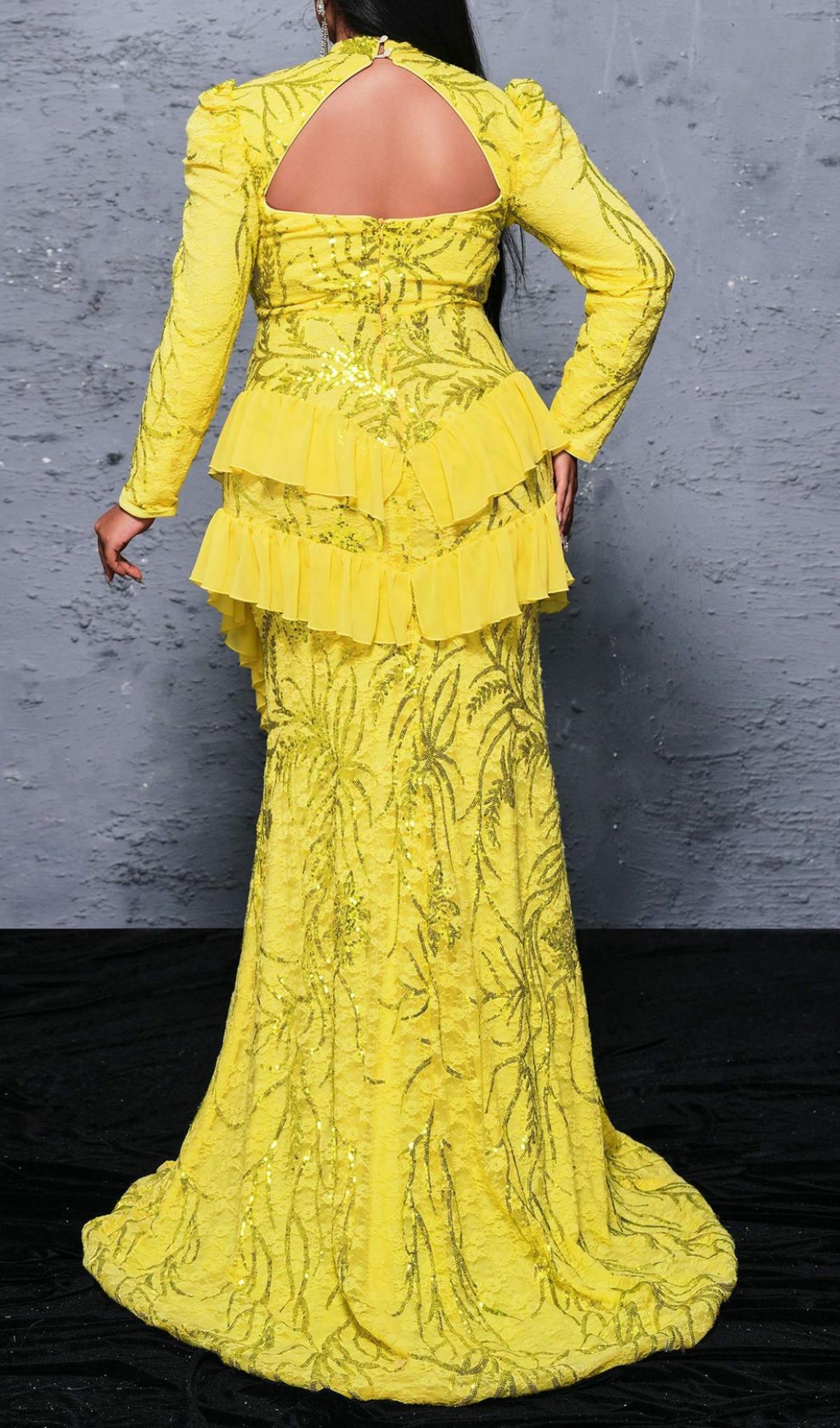 Fashionslee Women Belia Yellow Ruffle Long Sleeve Plus Size Maxi Dress