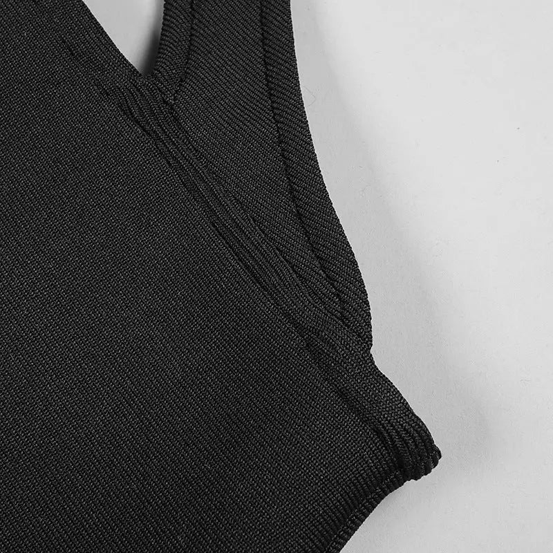 Fashionslee Women Black Halter Lace Up Bandage Dress