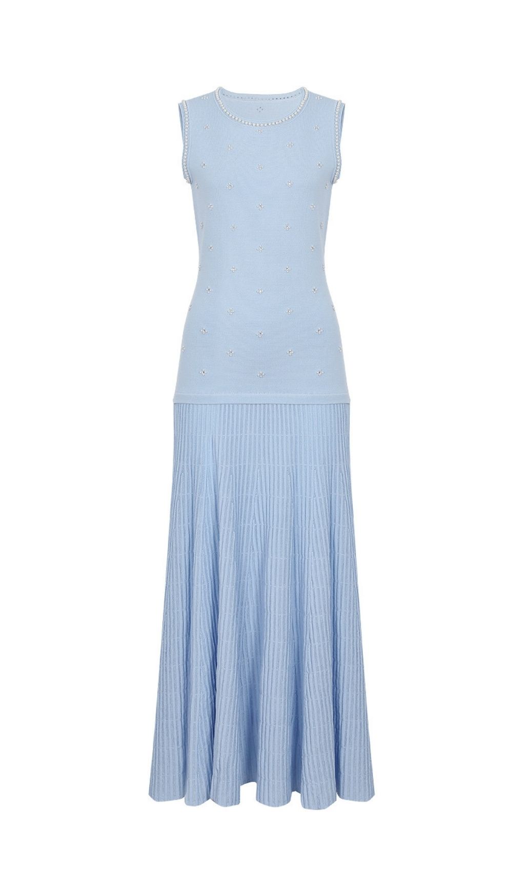 Fashionslee Women Kimberley Blue Beaded Knit Midi Dress
