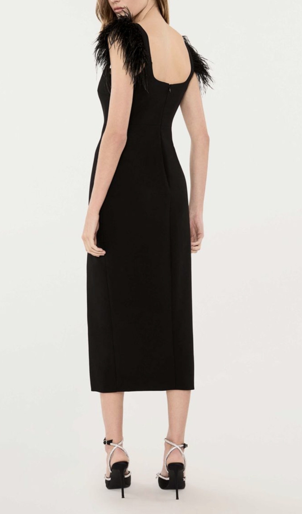 Fashionslee Women Cari Black Bow Feather Bandage Midi Dress