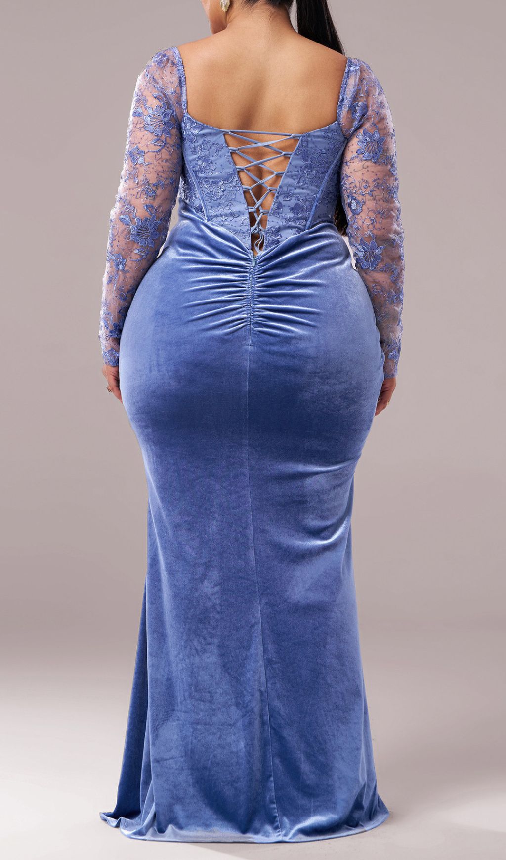 Fashionslee Women Jaan Blue Long Sleeve Plus Size Maxi Dress