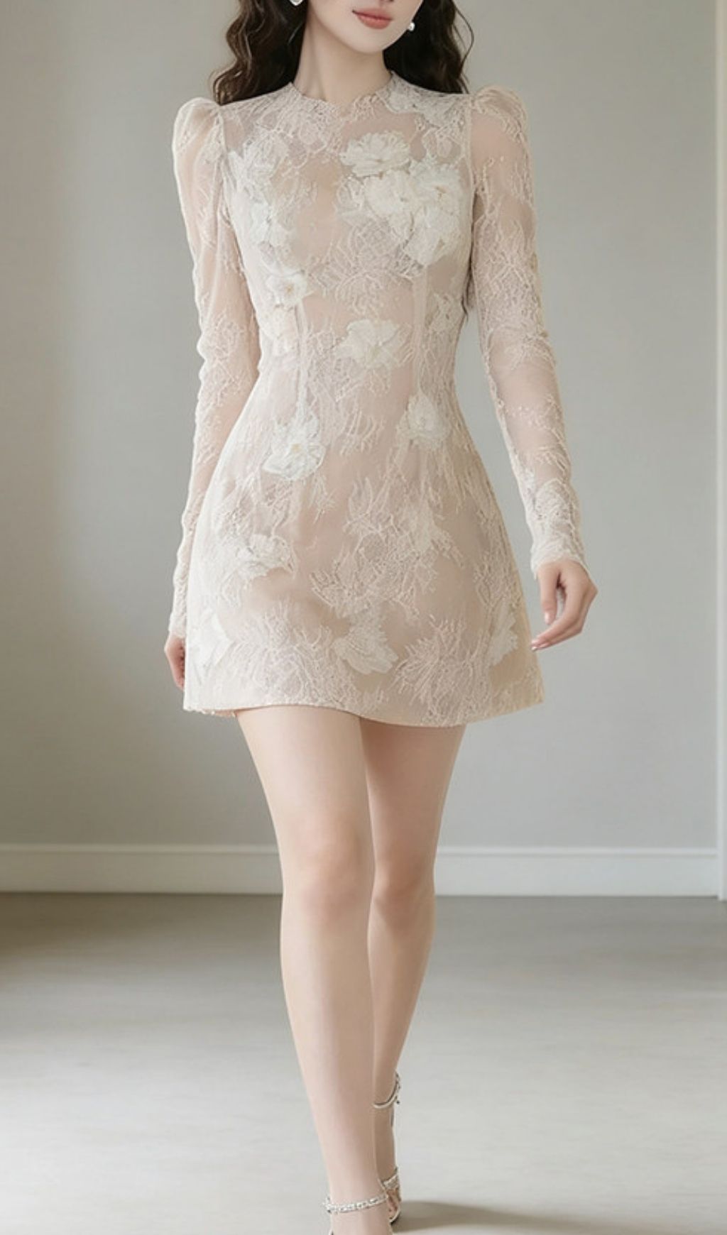 Fashionslee Women Kanae Lace Long Sleeve Mini Dress