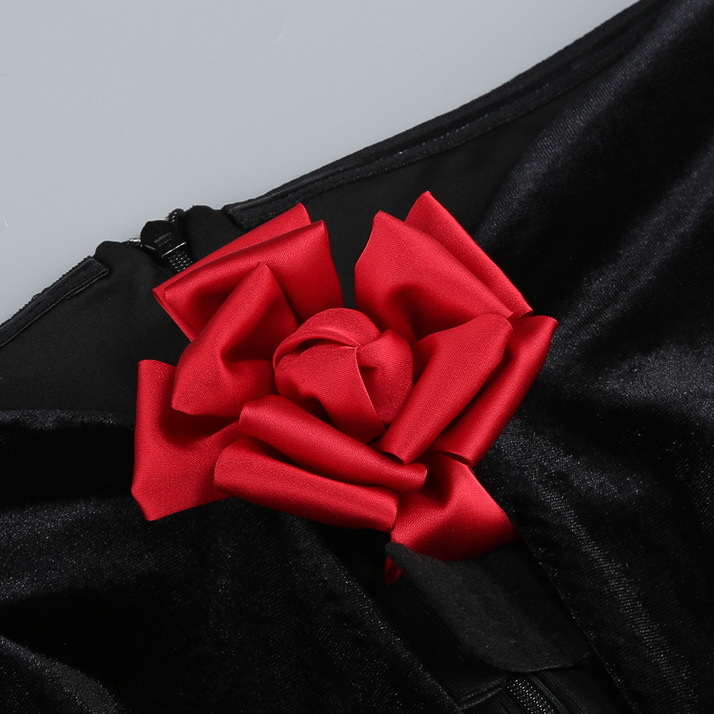 bdaac343bfc3c6318abb61731a17462e.jpg Fashionslee Women Brocade Black Long Sleeve Flower Velvet Maxi Dress