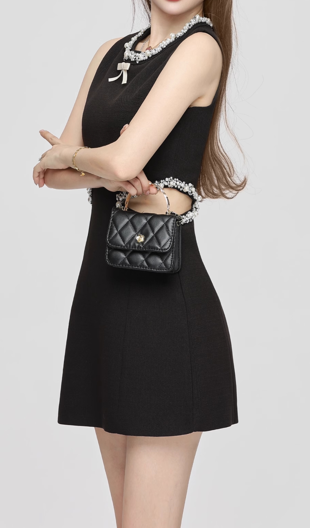 bdb43ea485d3c20eb60857cc898171dd.jpg Fashionslee Women Darice Black Pearl Cutout Mini Dress