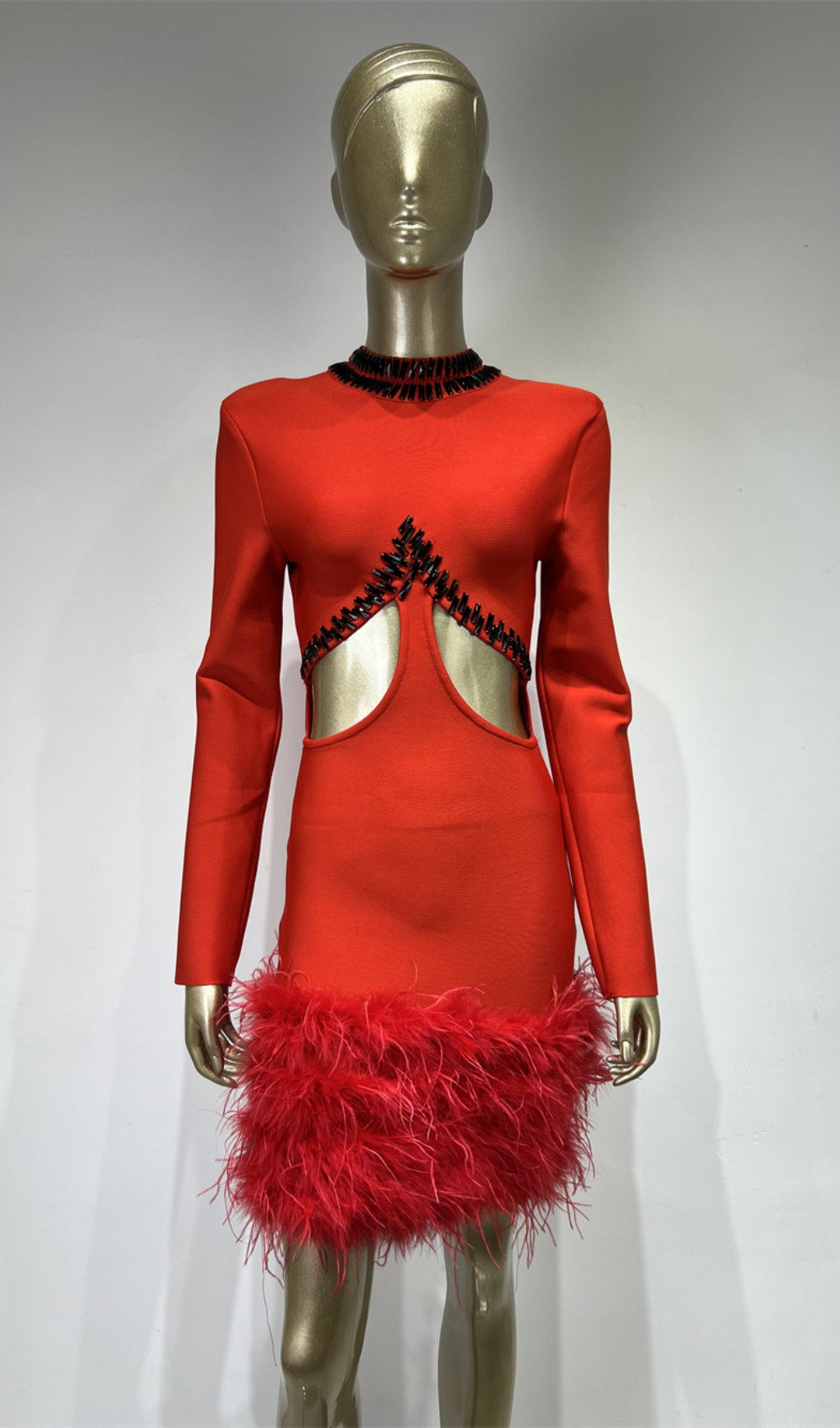 Fashionslee Women Agim Rhinestone Feather Bandage Dress