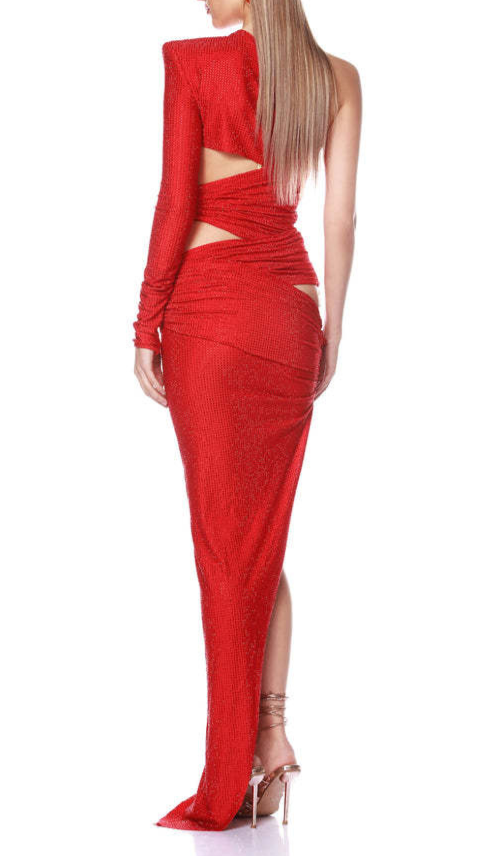 Fashionslee Women Gadar Red Diamante One-Shoulder Maxi Dress