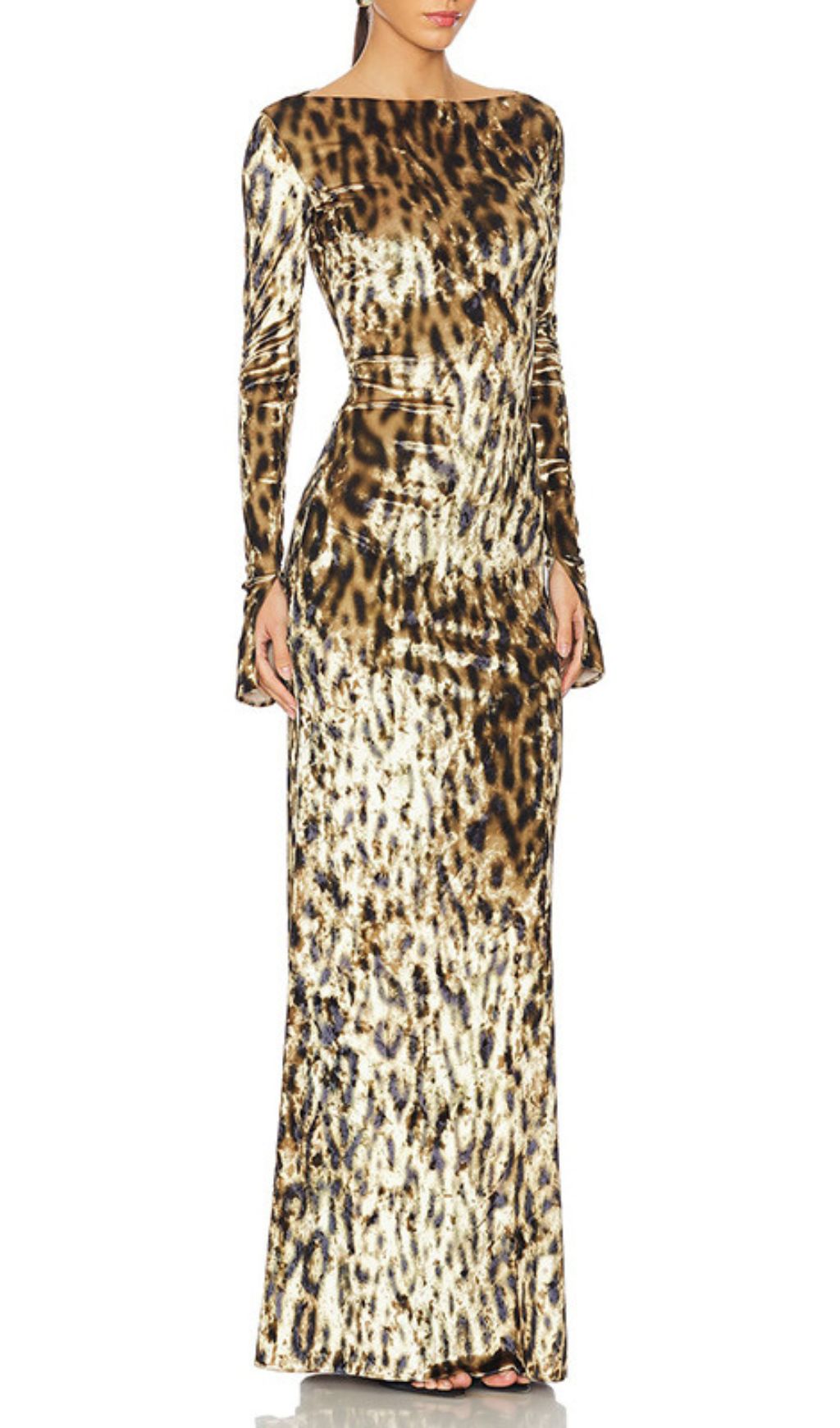 bde5ef7d7b9acd860bd81f02c6c4f0b3.jpg Fashionslee Women Gethin Leopard Long Sleeve Maxi Dress
