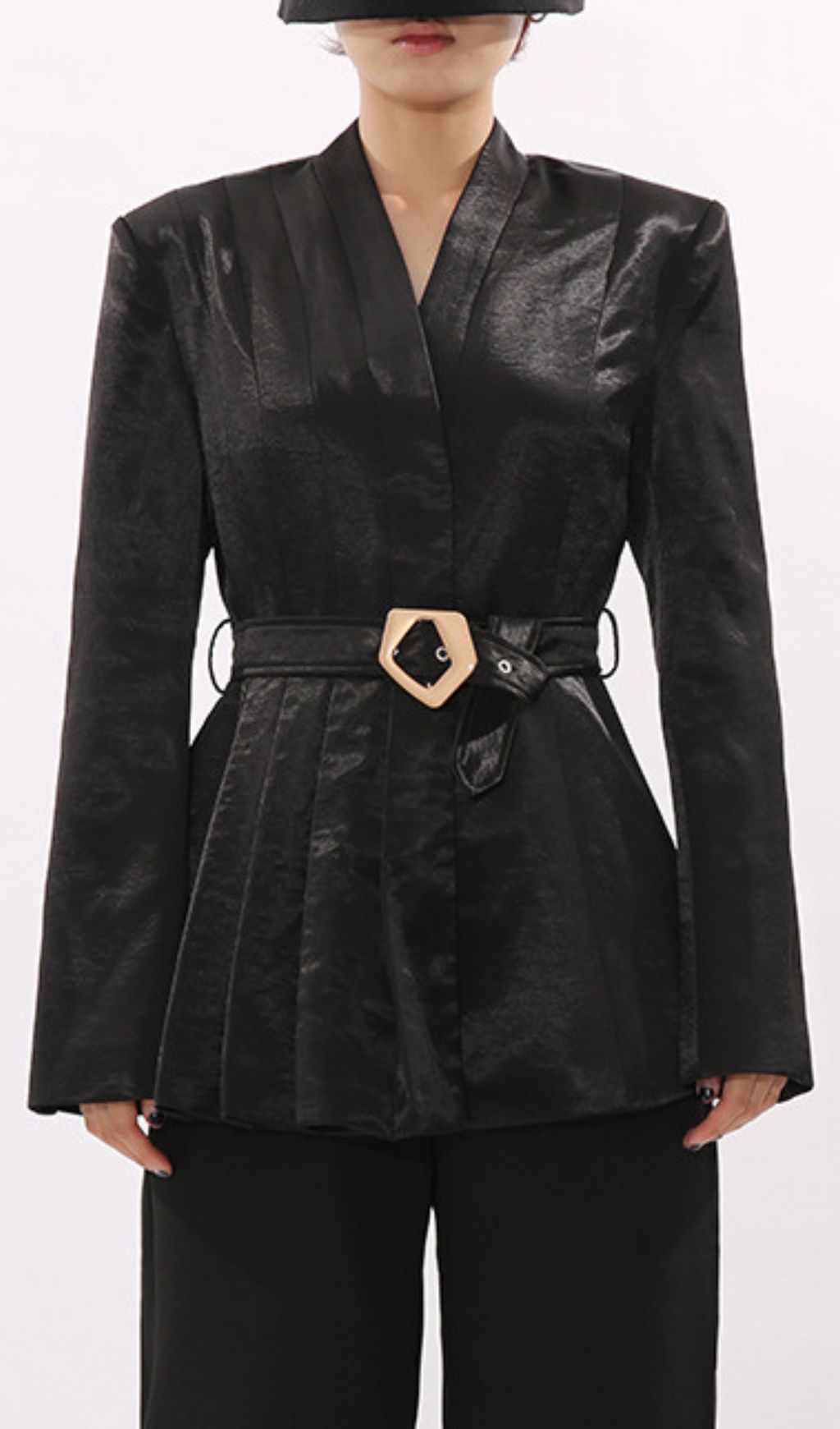 Fashionslee Women Indigo Black Blazer With Belt