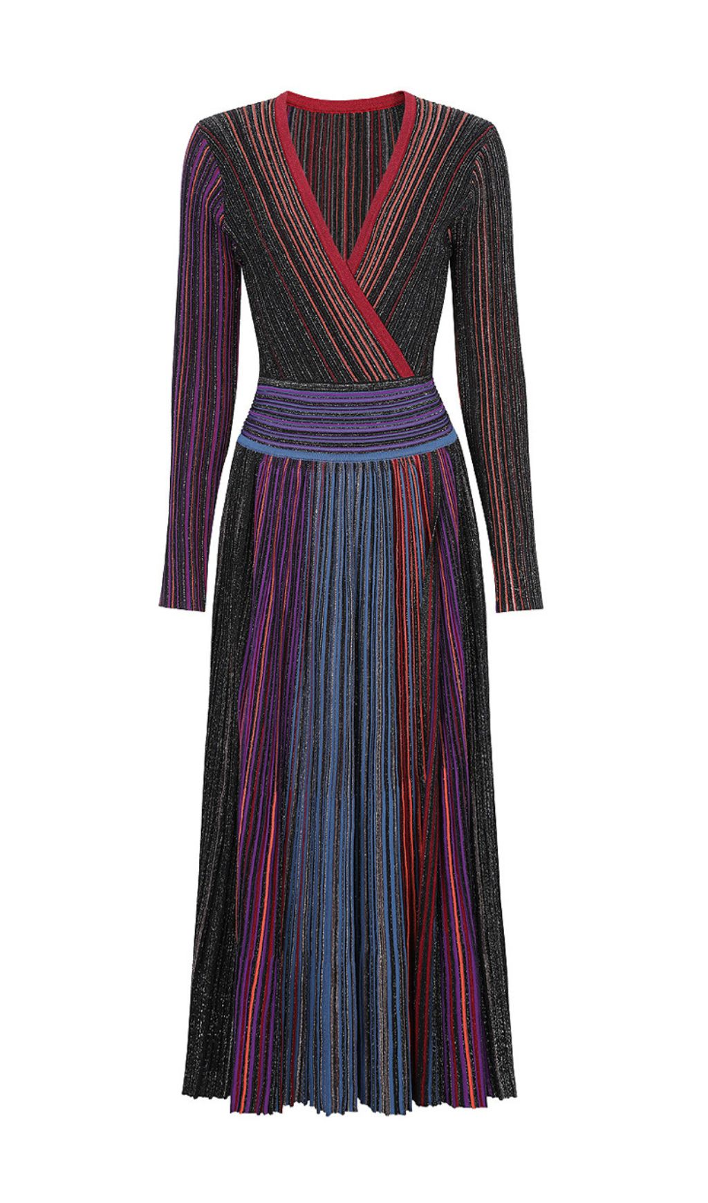 Fashionslee Women Giada Blue V-Neck Long Sleeve Midi Dress