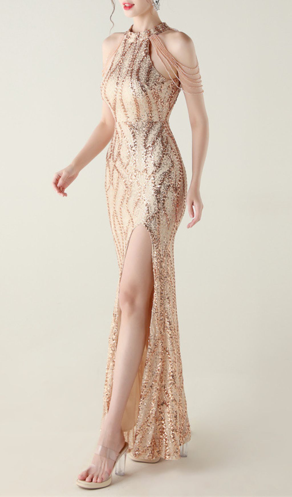 VIRAL HALTER SEQUIN MAXI DRESS - OWNCI
