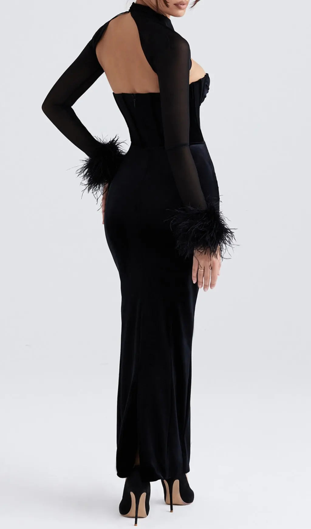 be4af9d32773b4b6a30d5219f43cae28.jpeg Fashionslee Women Adelaide Black Velvet Corset Maxi Dress