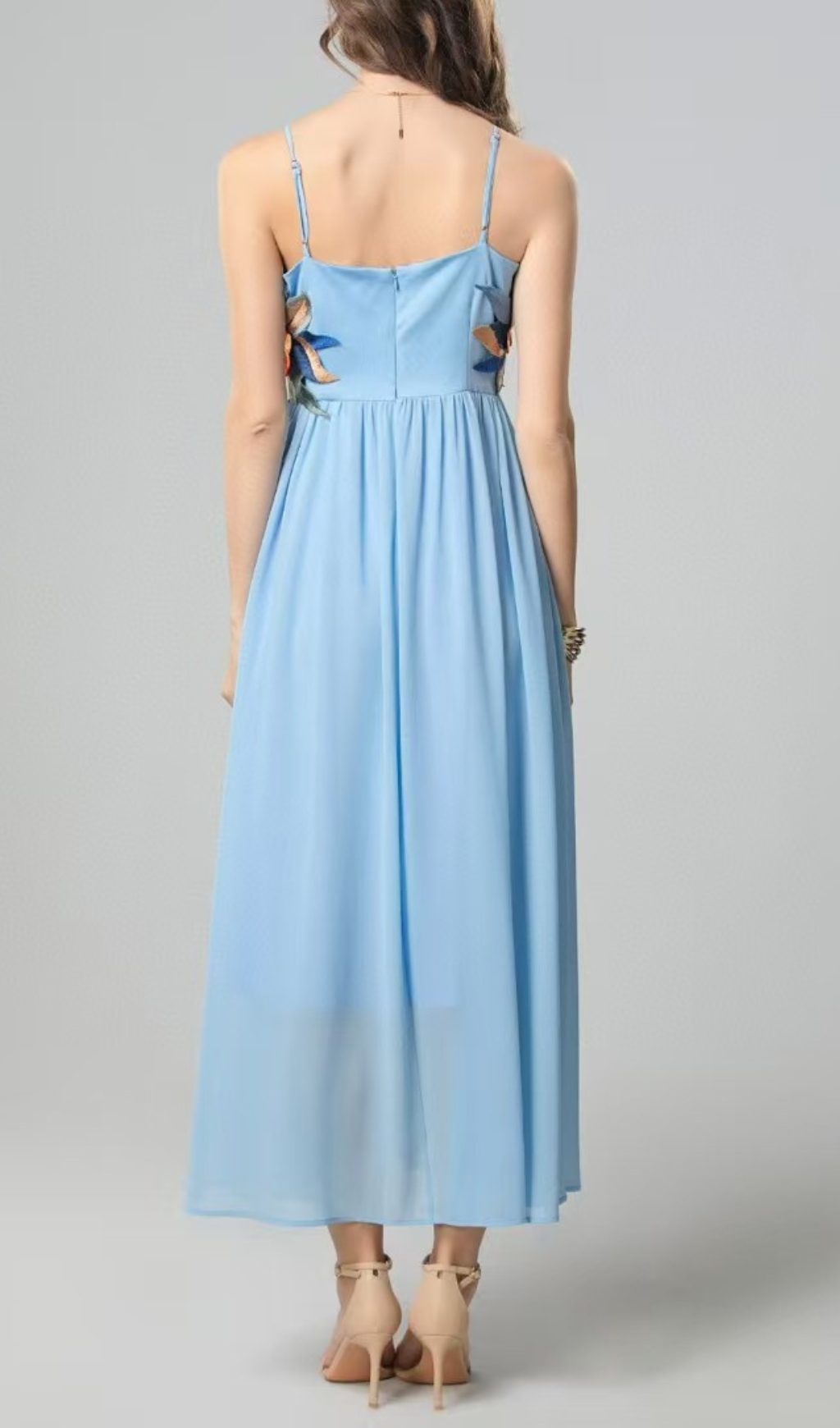 Fashionslee Women Emanuele Blue Flower Embroidery Maxi Dress