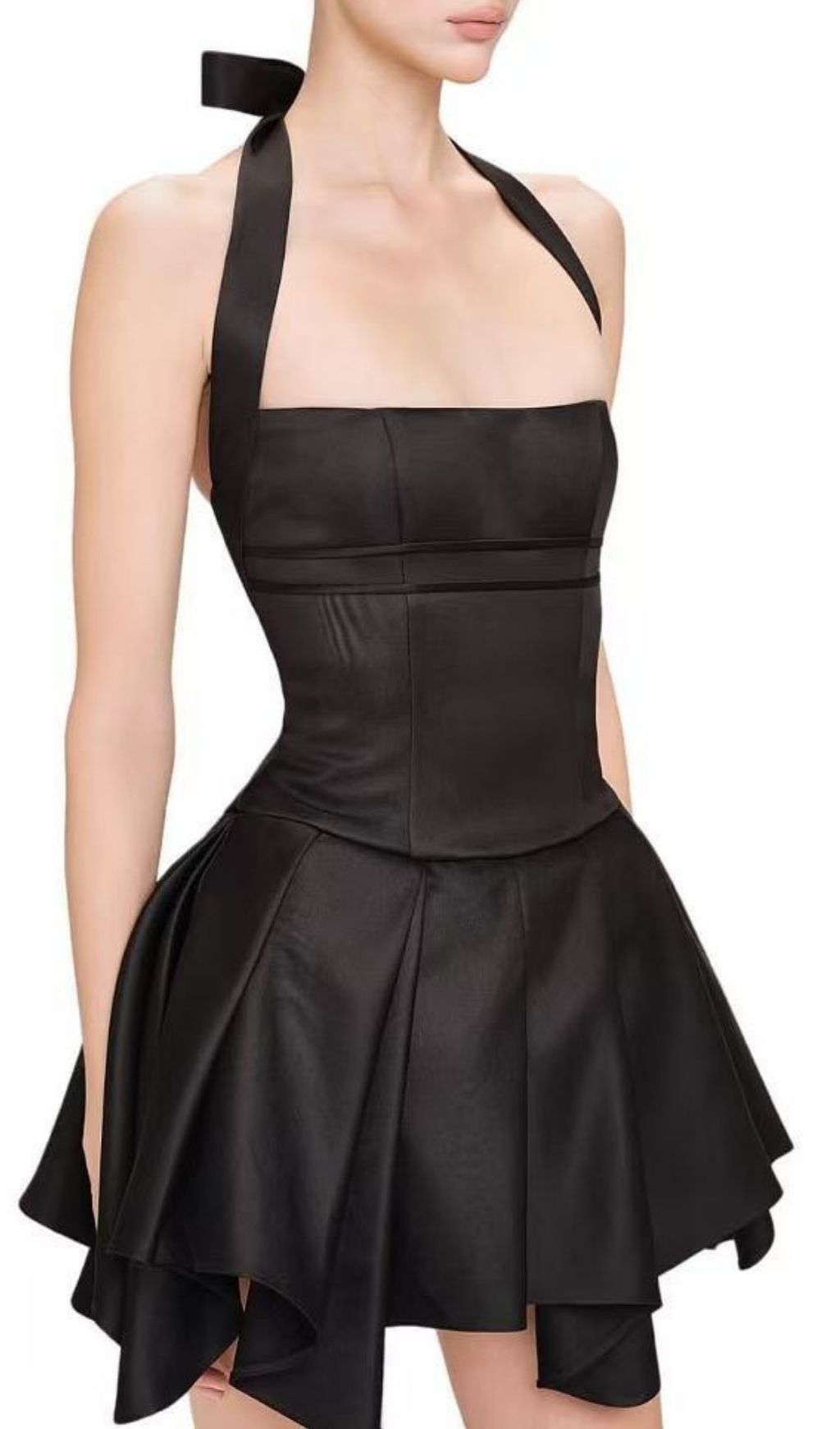 KATSU VIRAL BLACK HALTER MINI DRESS - OWNCI