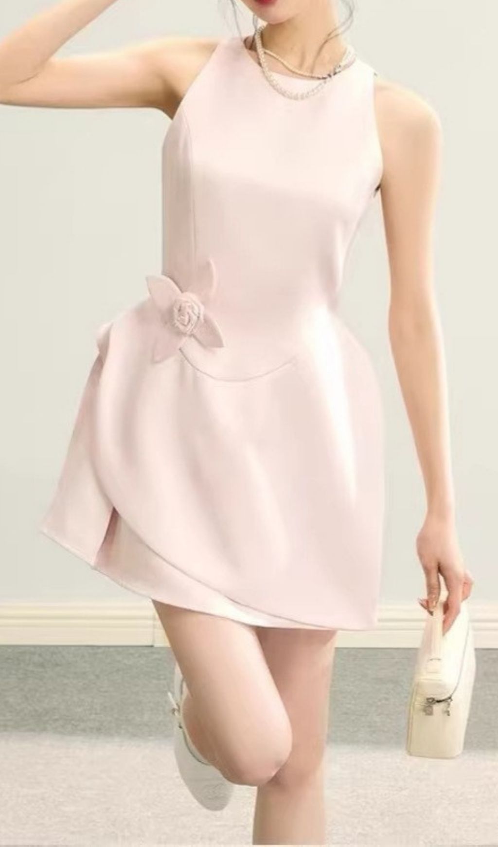 Fashionslee Women Kini Pink Strapless Flower Embellished Mini Dress