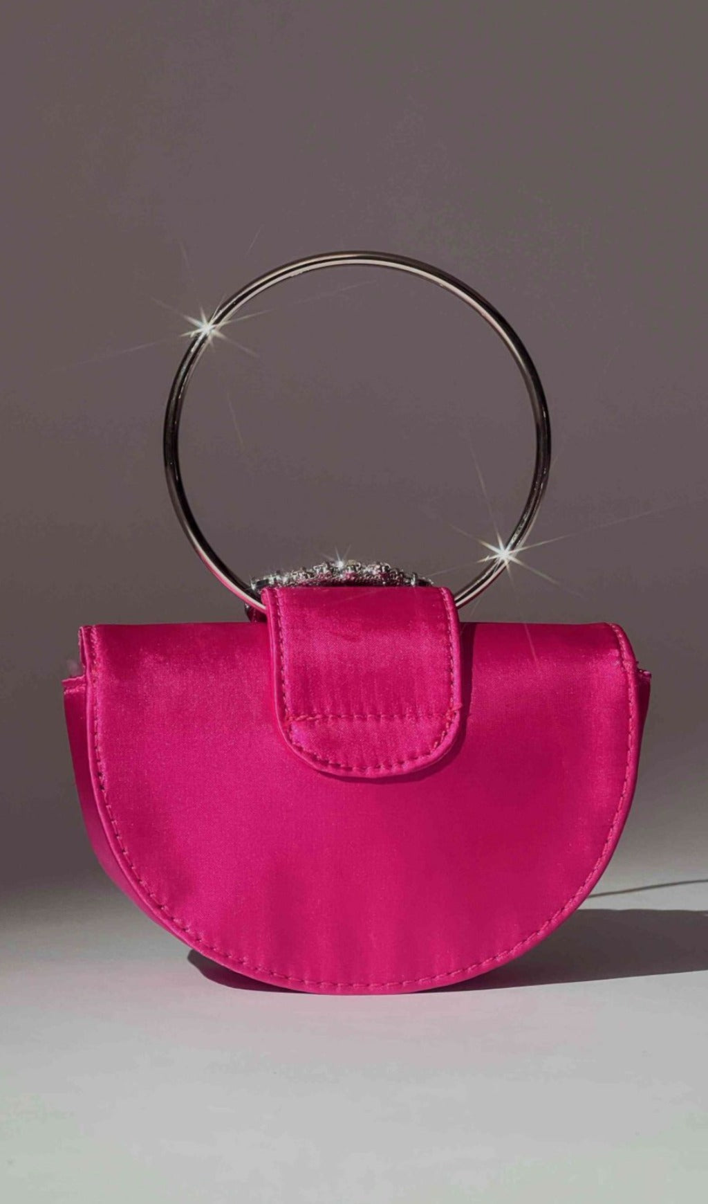 Fashionslee Women Satin Crystal Clutch In Hot Pink