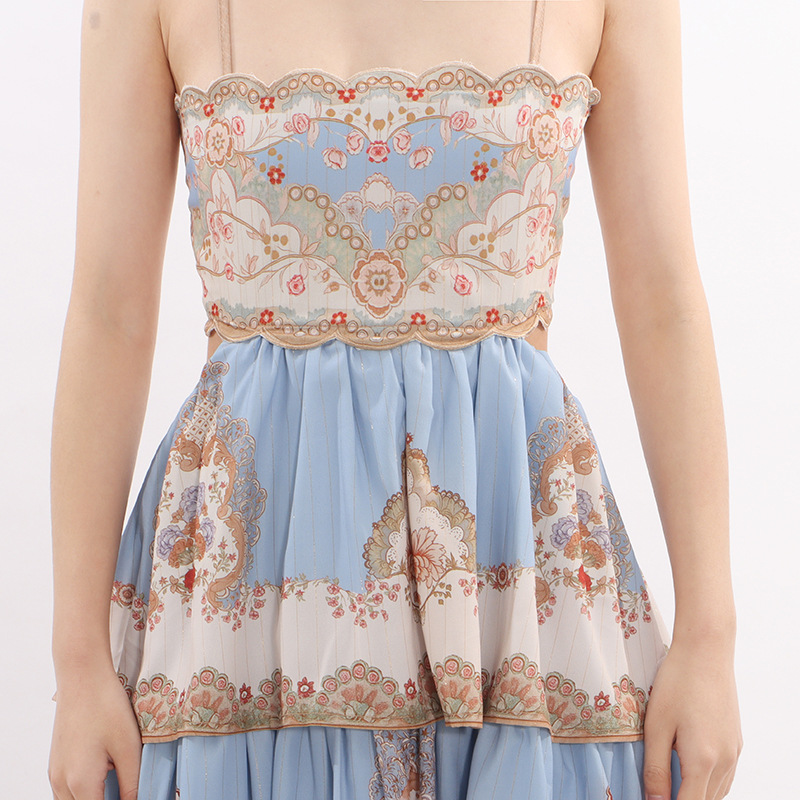 beaedc80135ec71693dbca9be13d437b.jpg Fashionslee Women Jevic Blue Strappy Printed Maxi Dress