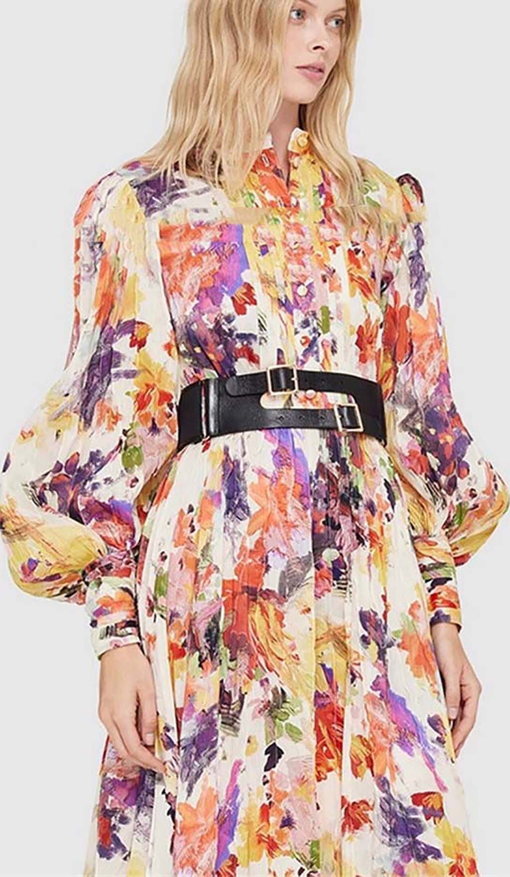 Fashionslee Women Poise Print Silk Midi Dress In Multi-Color
