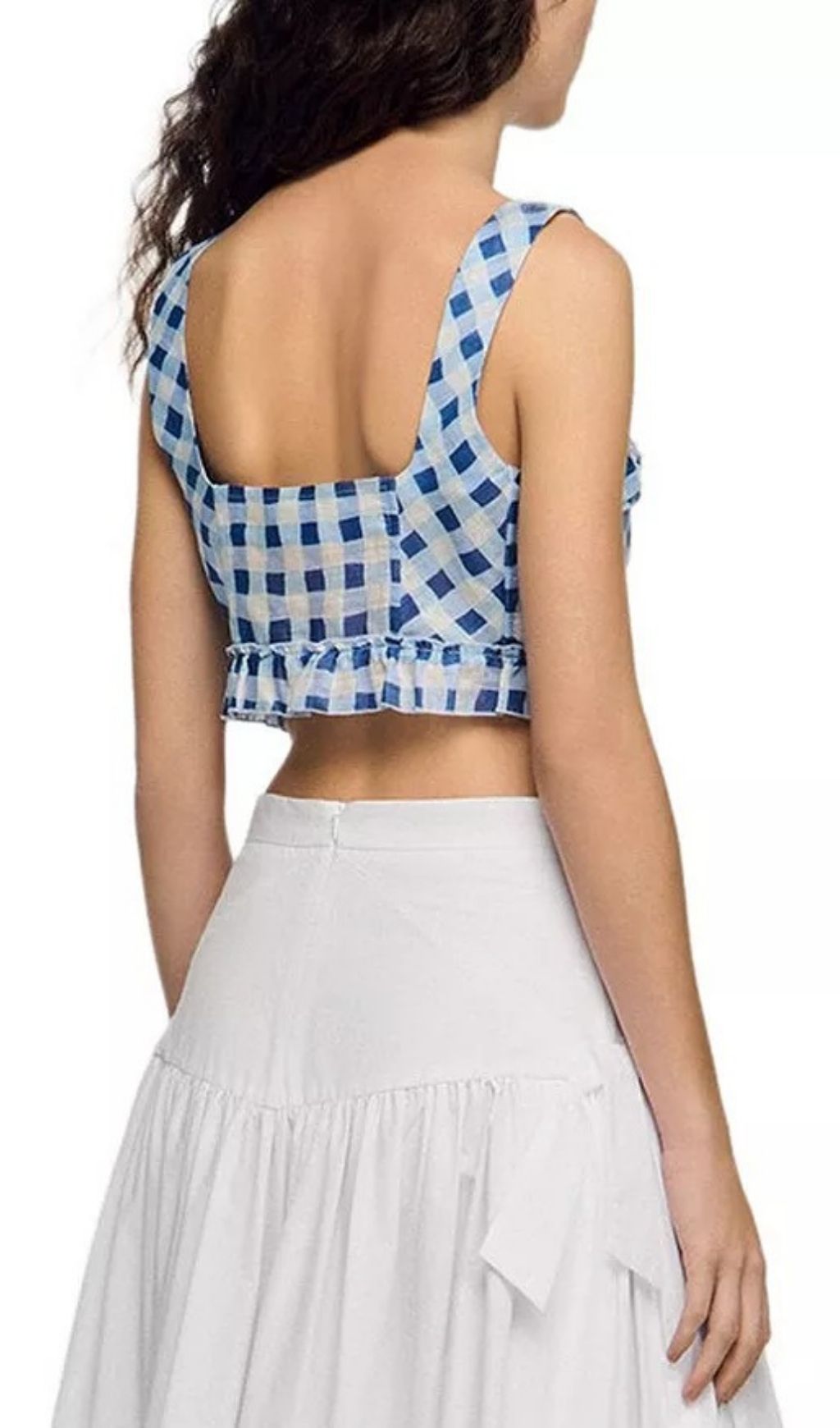 Fashionslee Women Josie Gingham Linen Blend Crop Top
