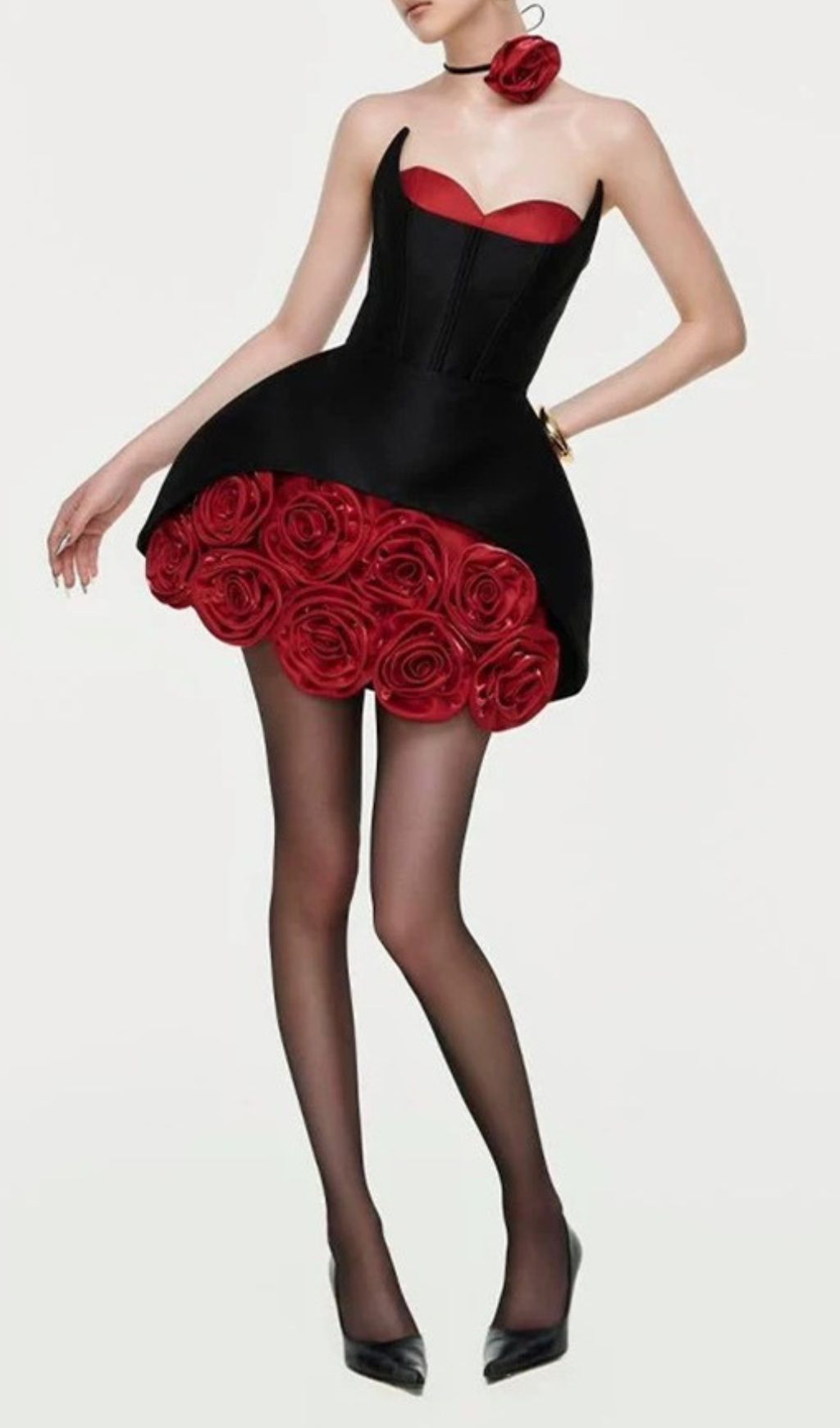 bf1e458da813e60e4ec0d8f488948303.jpg Fashionslee Women Ildiko Black Strapless Corset Flower Mini Dress