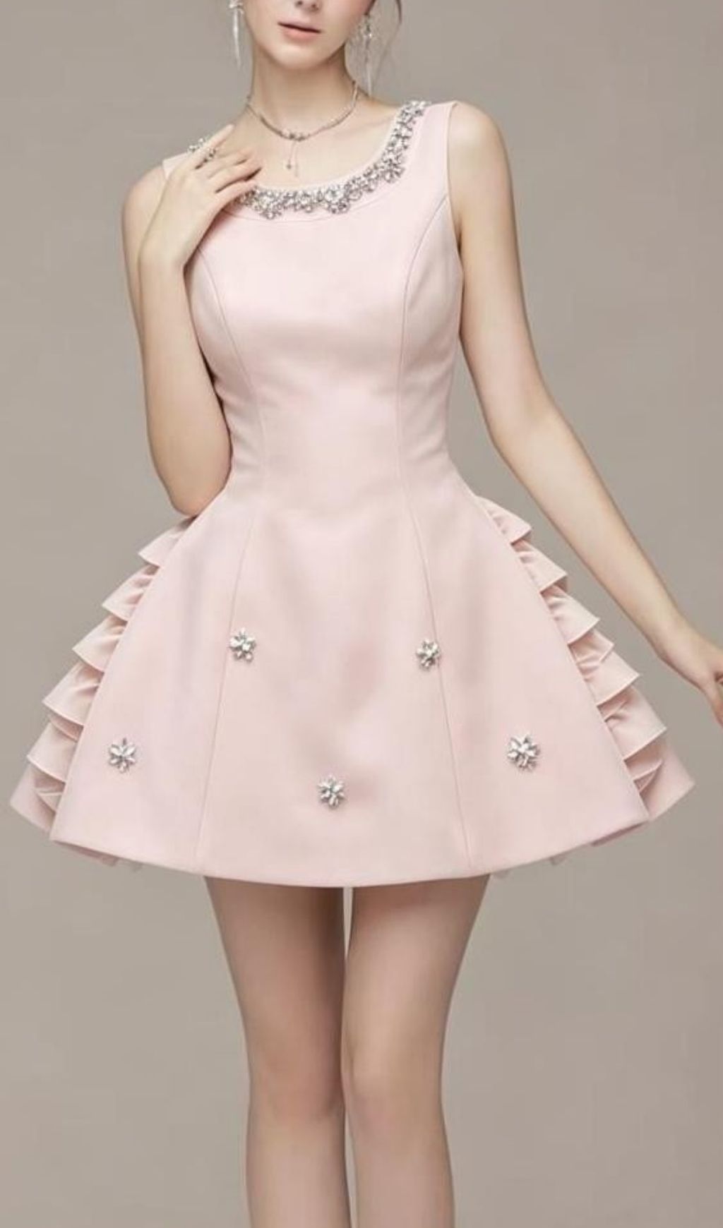 Fashionslee Women Kiersten Pink Diamante Bow Mini Dress