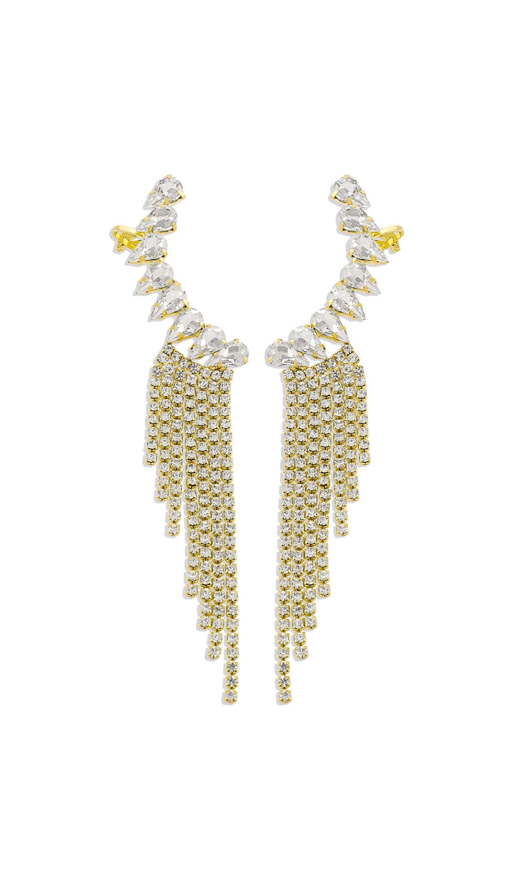 Fashionslee Women Gold Rhinestone Tassel Geometric Earrings