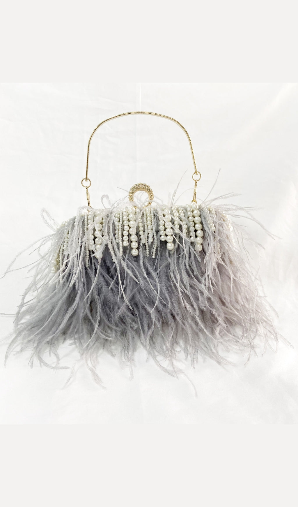 Fashionslee Women Ana Feather Pearl Chain Clutch