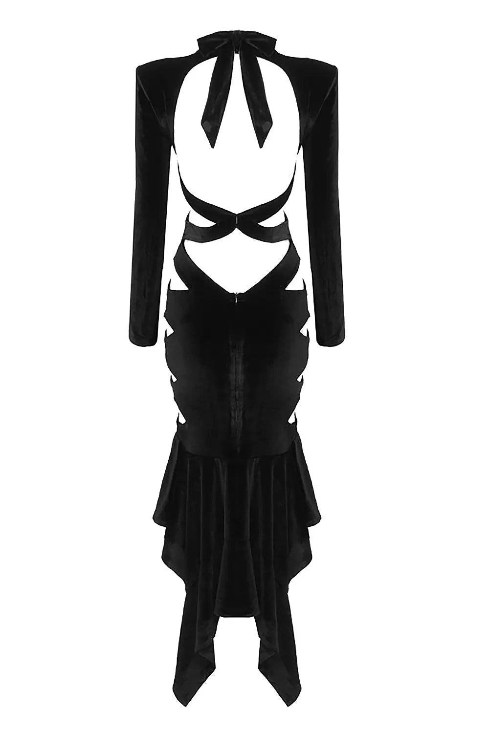 Fashionslee Women Backless Cut-Out Detailed Velvet Midi Dress
