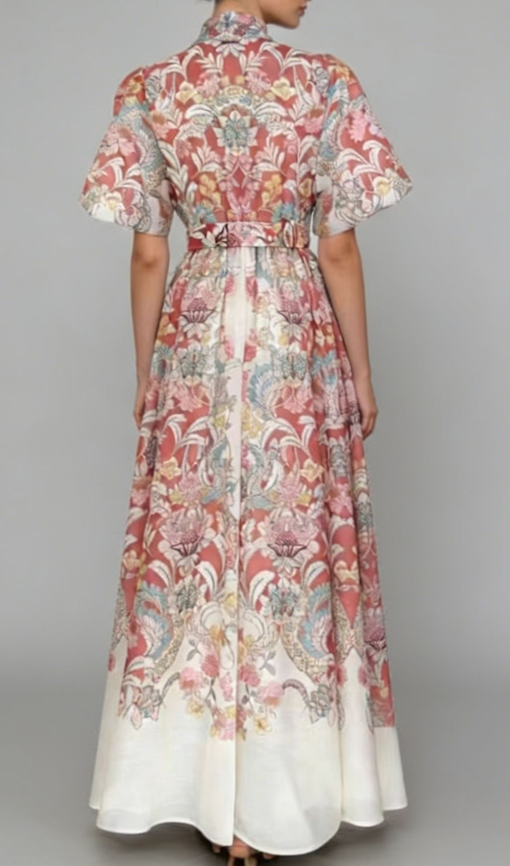 Fashionslee Women Karsen Red Printed Puff Sleeve Maxi Dress