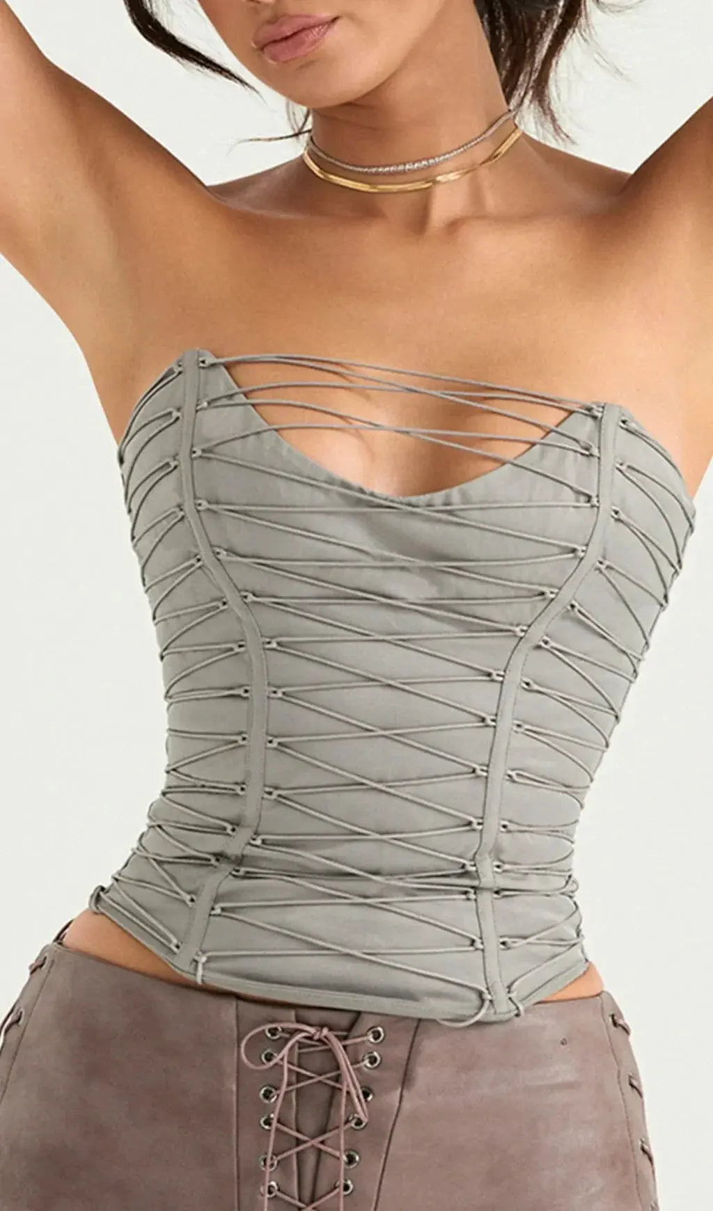 Fashionslee Women Smoke Lace Up Corset