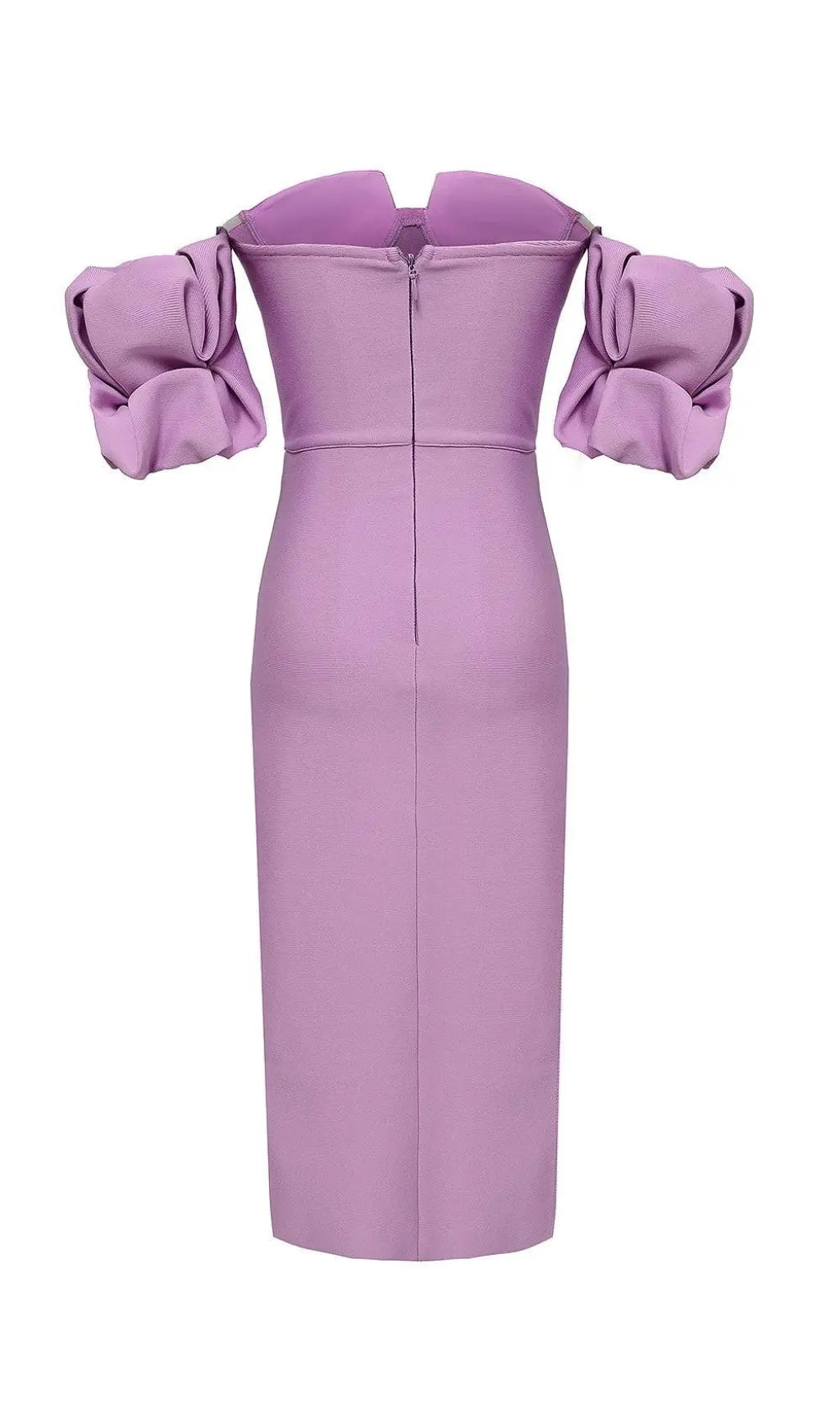 Fashionslee Women Strapless Draped Sleeve Slits Bandage Midi Dress