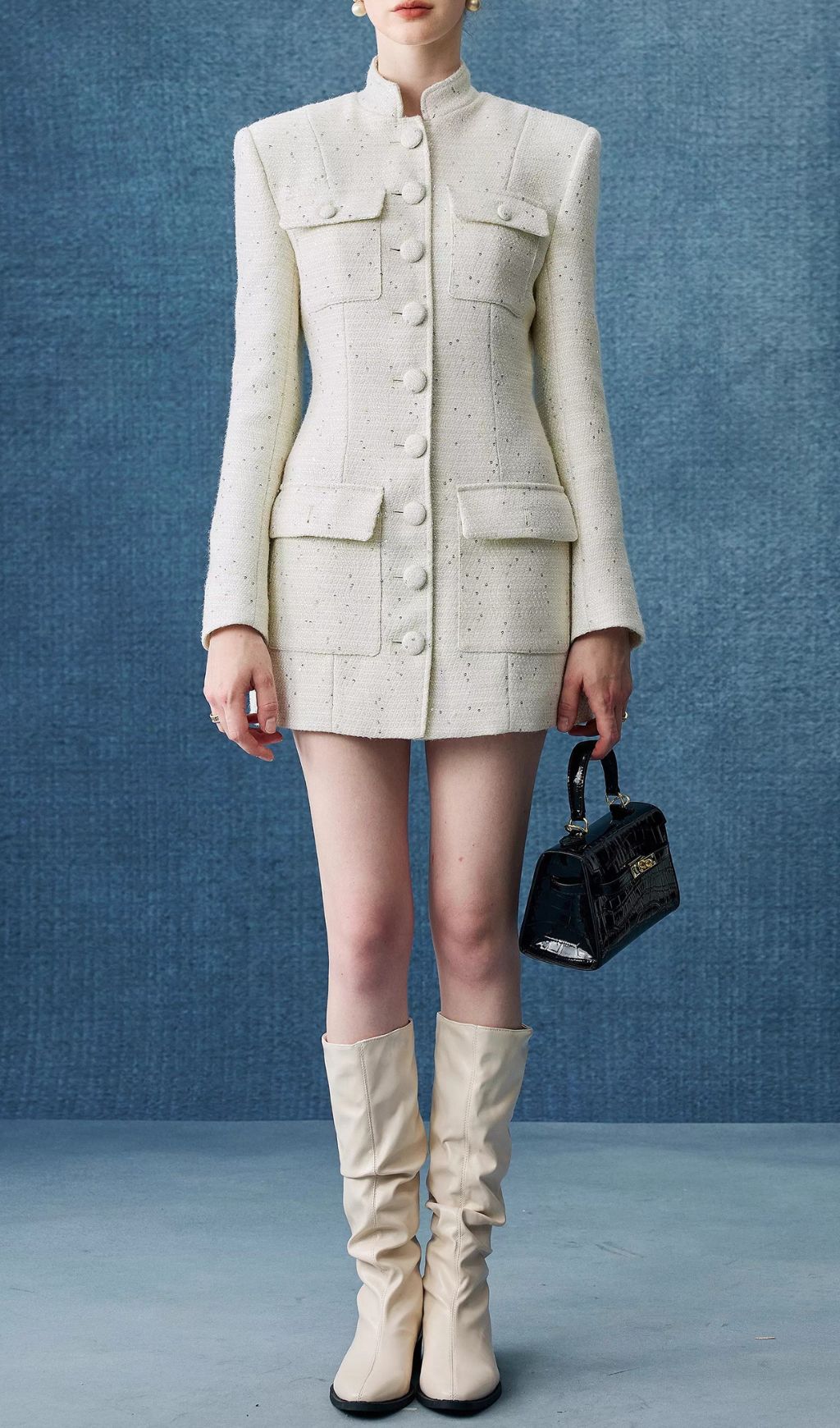 Fashionslee Women Hoai White Long Sleeve Mini Dress