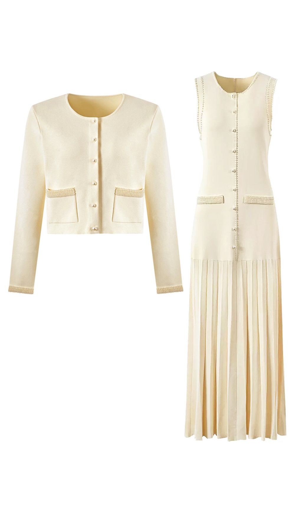 Fashionslee Women Fatin Knit Beaded Cardigan & Midi Dress