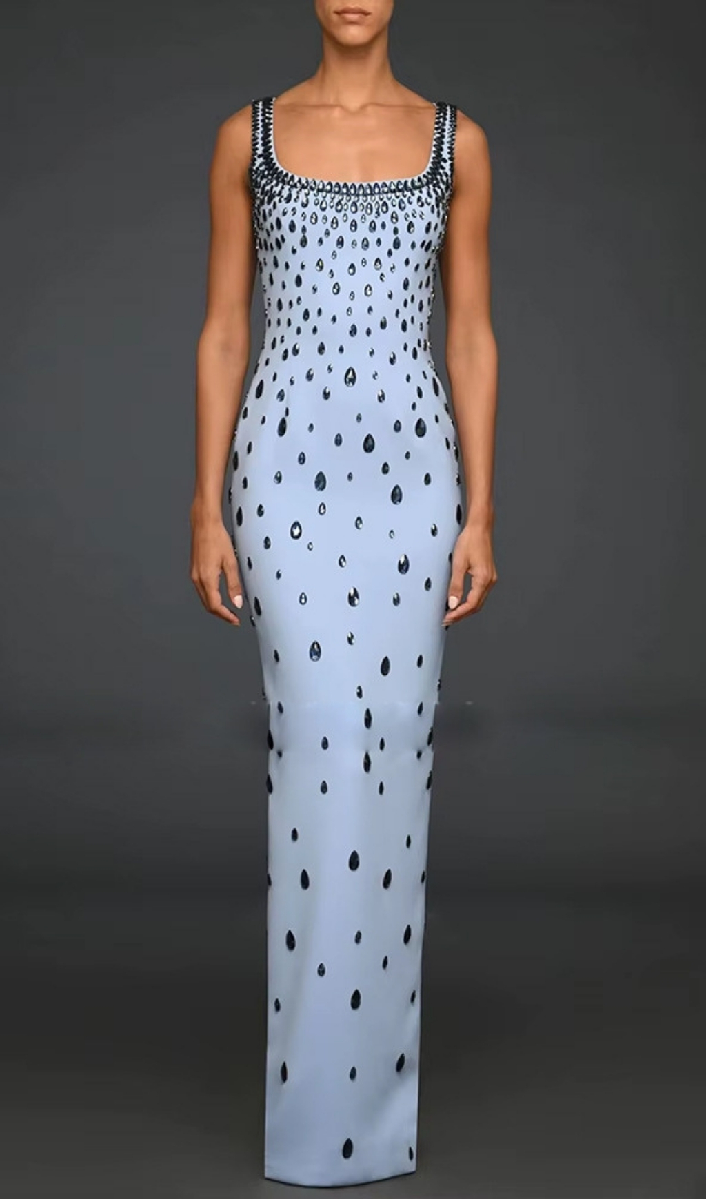 Fashionslee Women Fanny Blue Diamante Embellished Maxi Dress