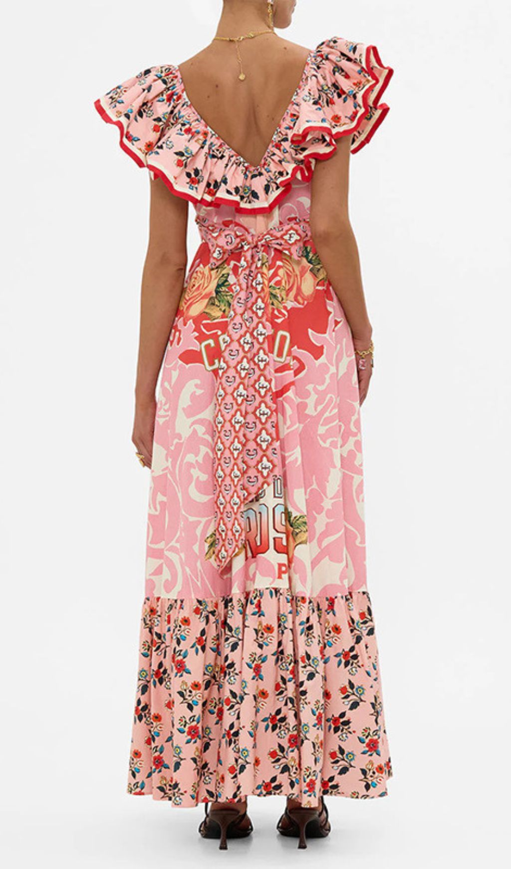 Fashionslee Women Irina Pink V-Neck Printed Maxi Dress