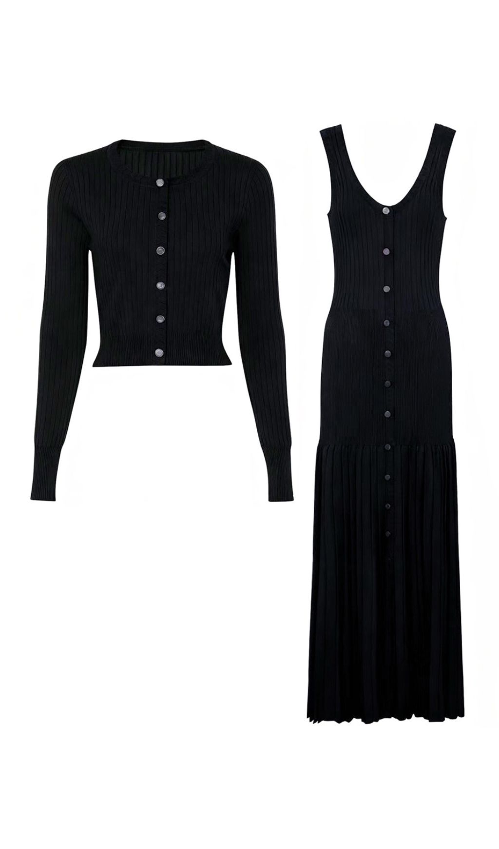 Fashionslee Women Jackie Black Knit Cardigan & Maxi Dress