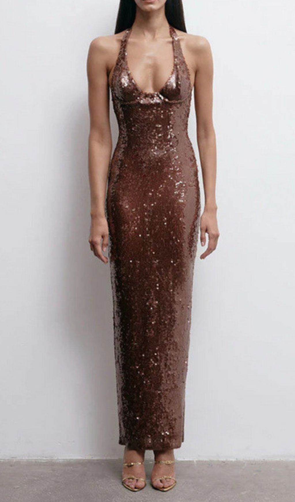 Fashionslee Women Fathia Halter Backless Sequin Maxi Dress