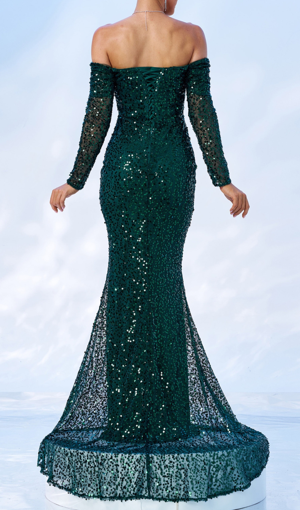 Fashionslee Women Corbett Green Off-Shoulder Maxi Dress