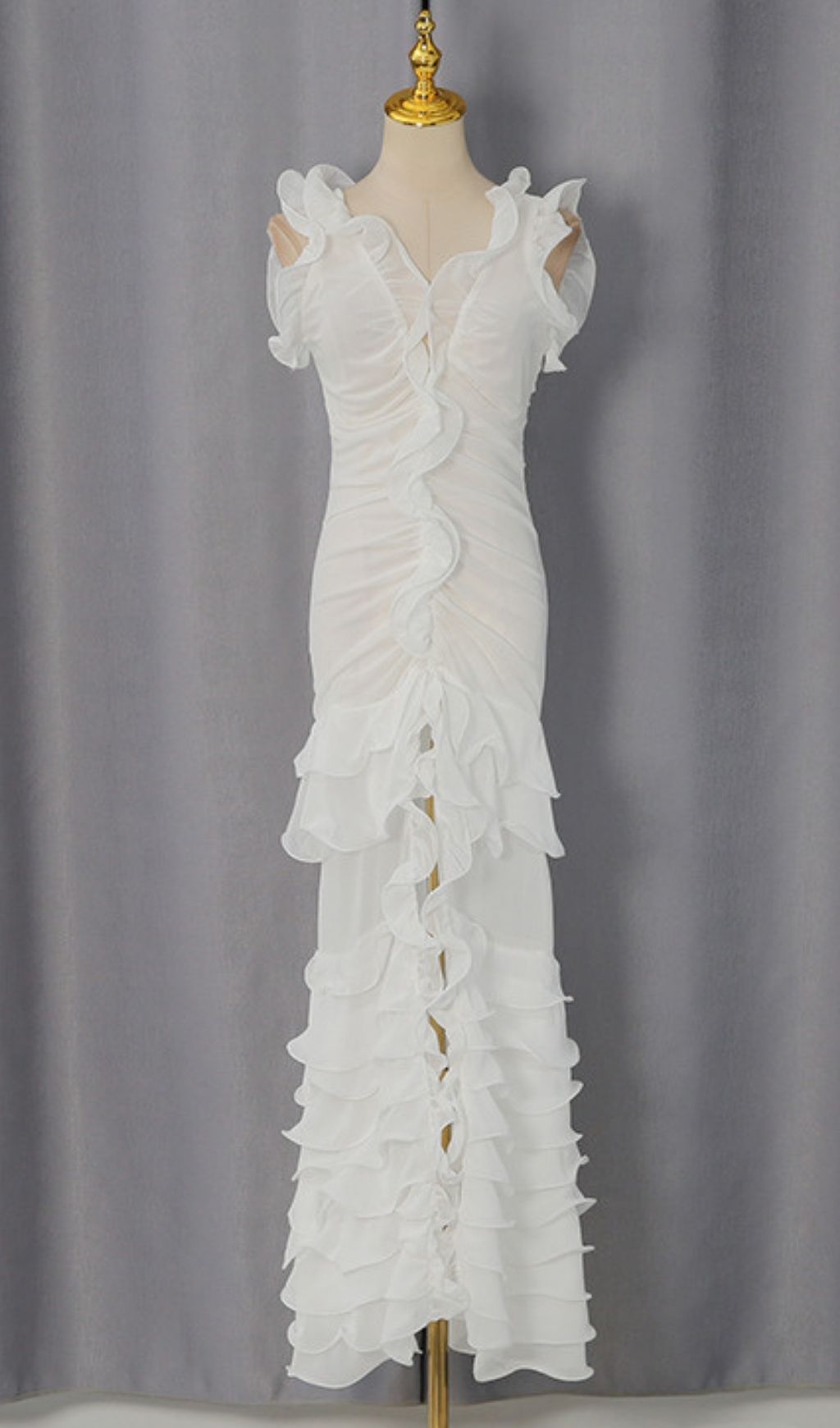 TRENDING WHITE RUFFLE MAXI DRESS - OWNCI TRENDING WHITE RUFFLE MAXI DRESS - OWNCI