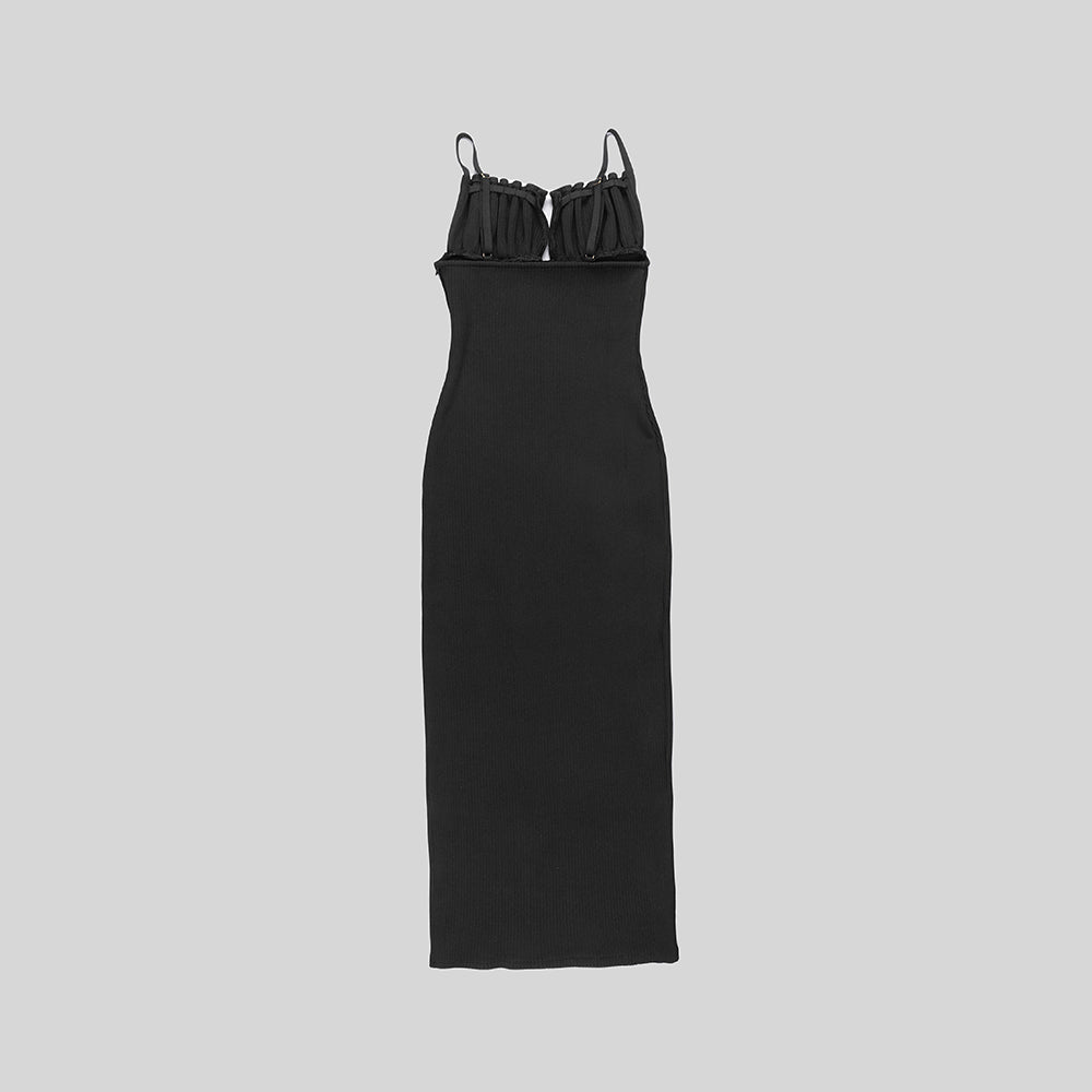 c0e5c93906f3e300fef2ee6dca393b35.jpeg Fashionslee Women Knit Dress With Seashells Breast And High Slit Black